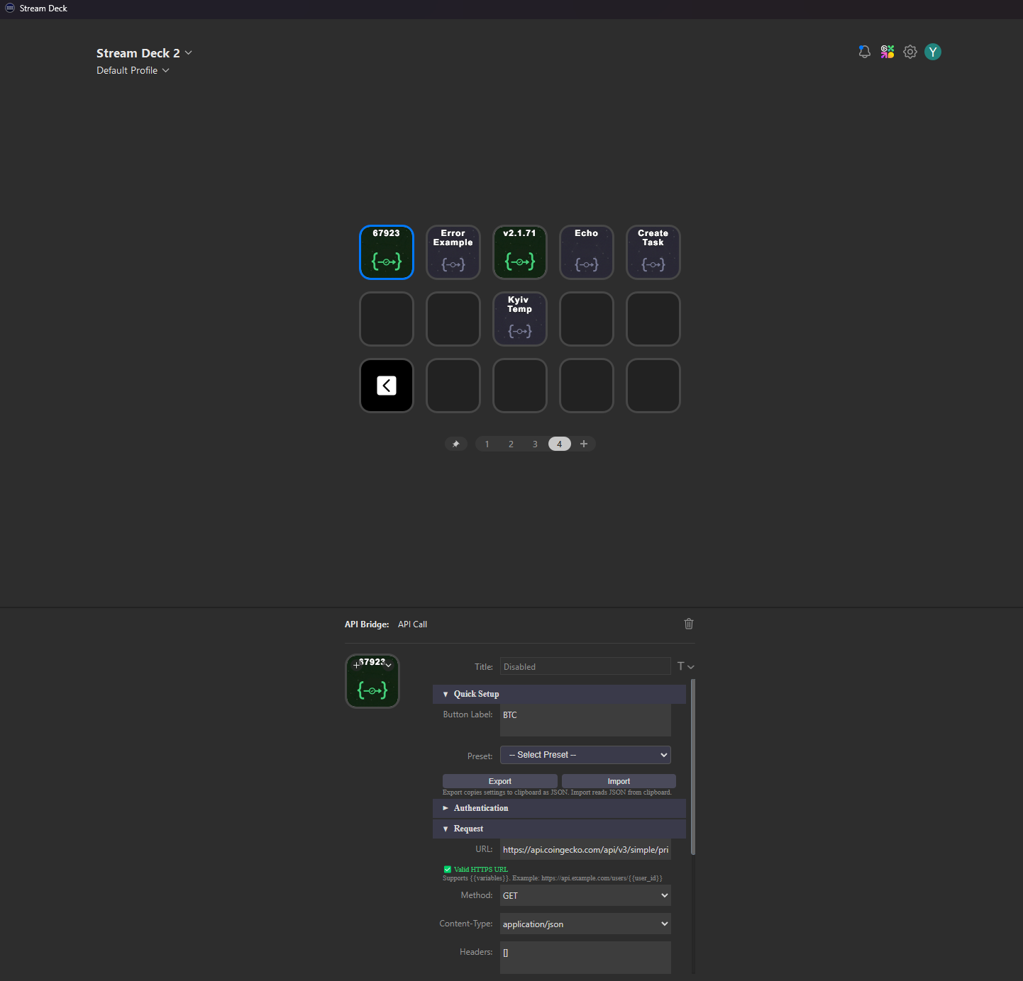 Bitcoin price display with Quick Setup panel