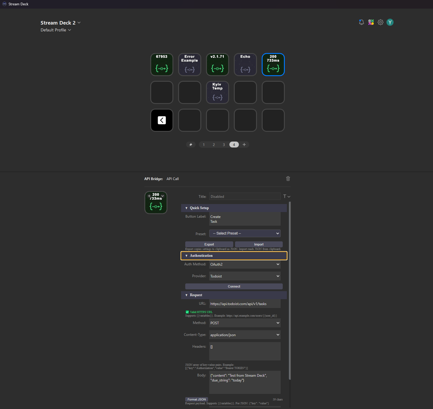 Todoist task creation with OAuth2