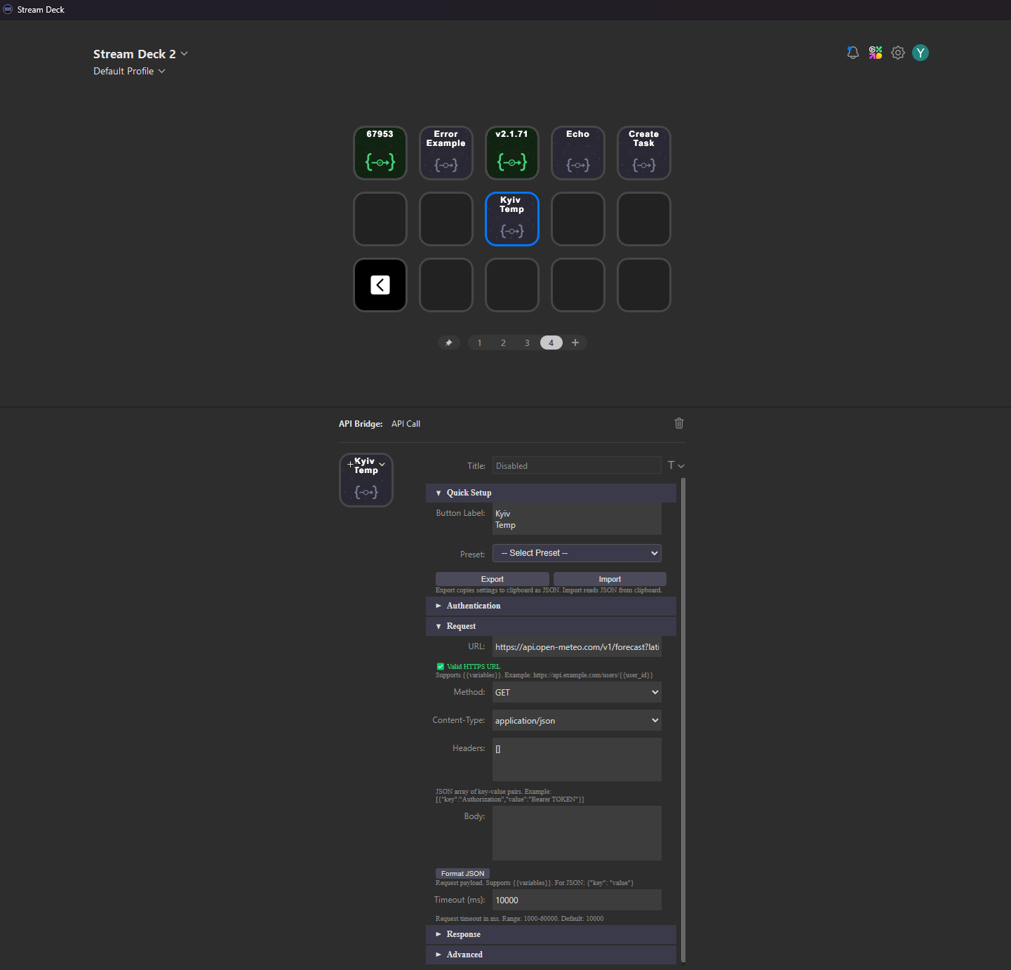 Weather temperature display with request configuration